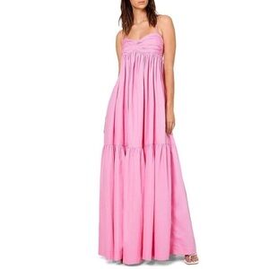 S/W/F Anthropologie maxi dress Womens Large Pink Tiered Candy Pink Halter I